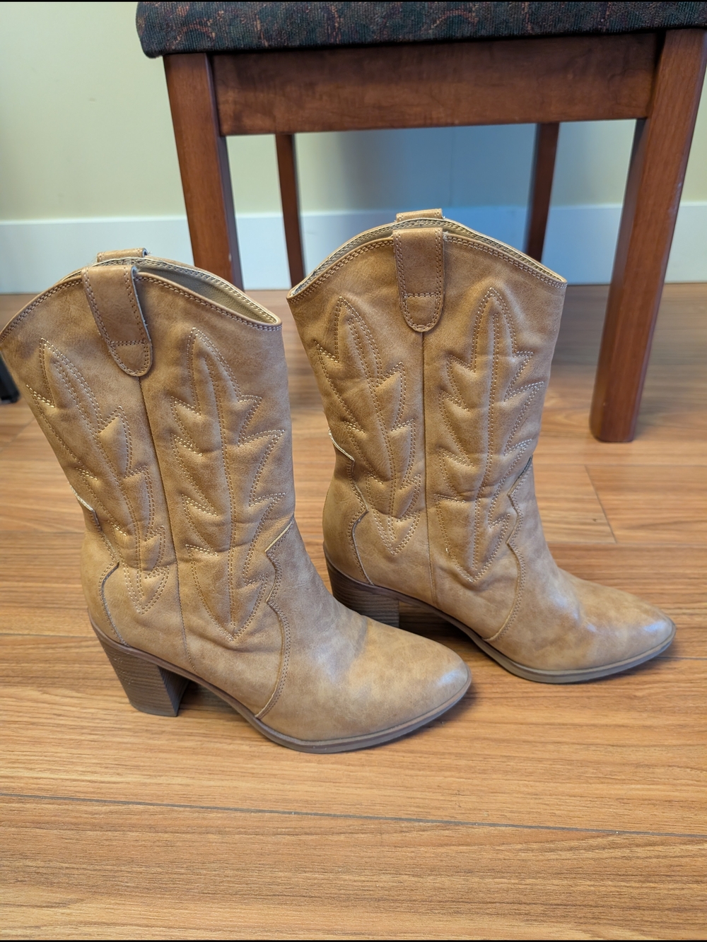 Tan Western-Style Mid-Calf Women's Boots